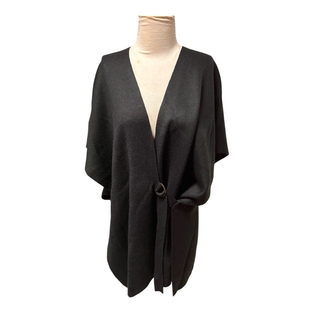 LOFT buckle front tie black poncho sweater M/L NEW